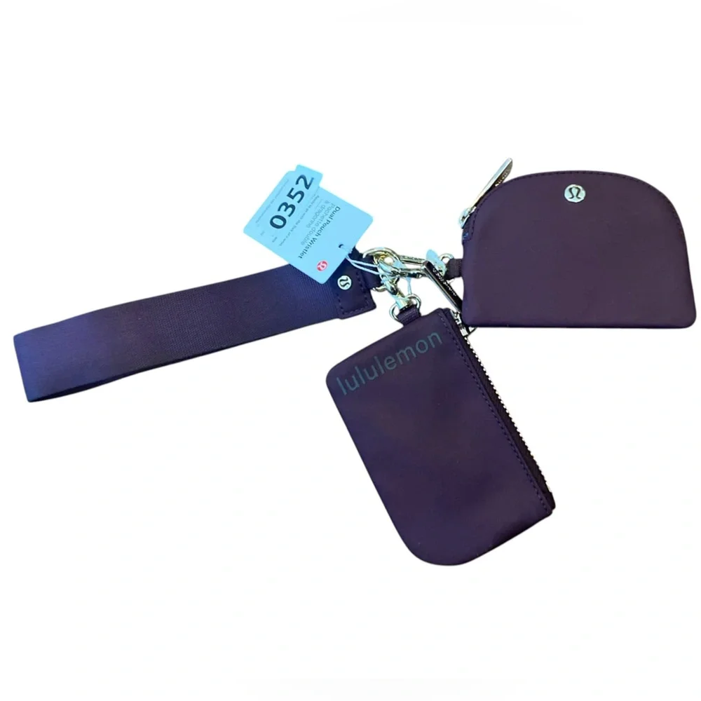 NWT Lululemon dual pouch wristlet BLACK PLUM